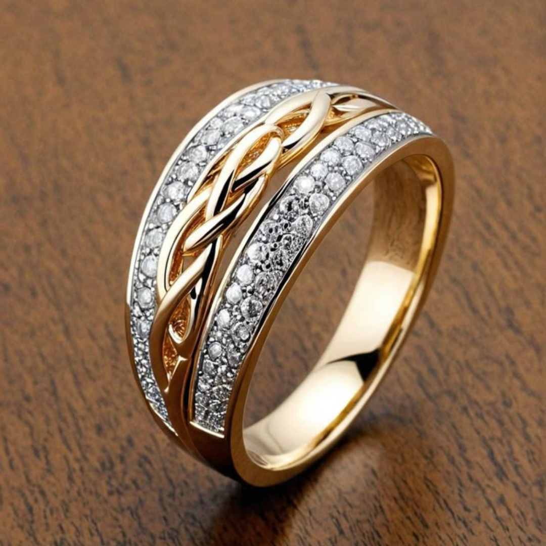 Vintage-Style Zirconia Inlaid Gold-Plated Ring