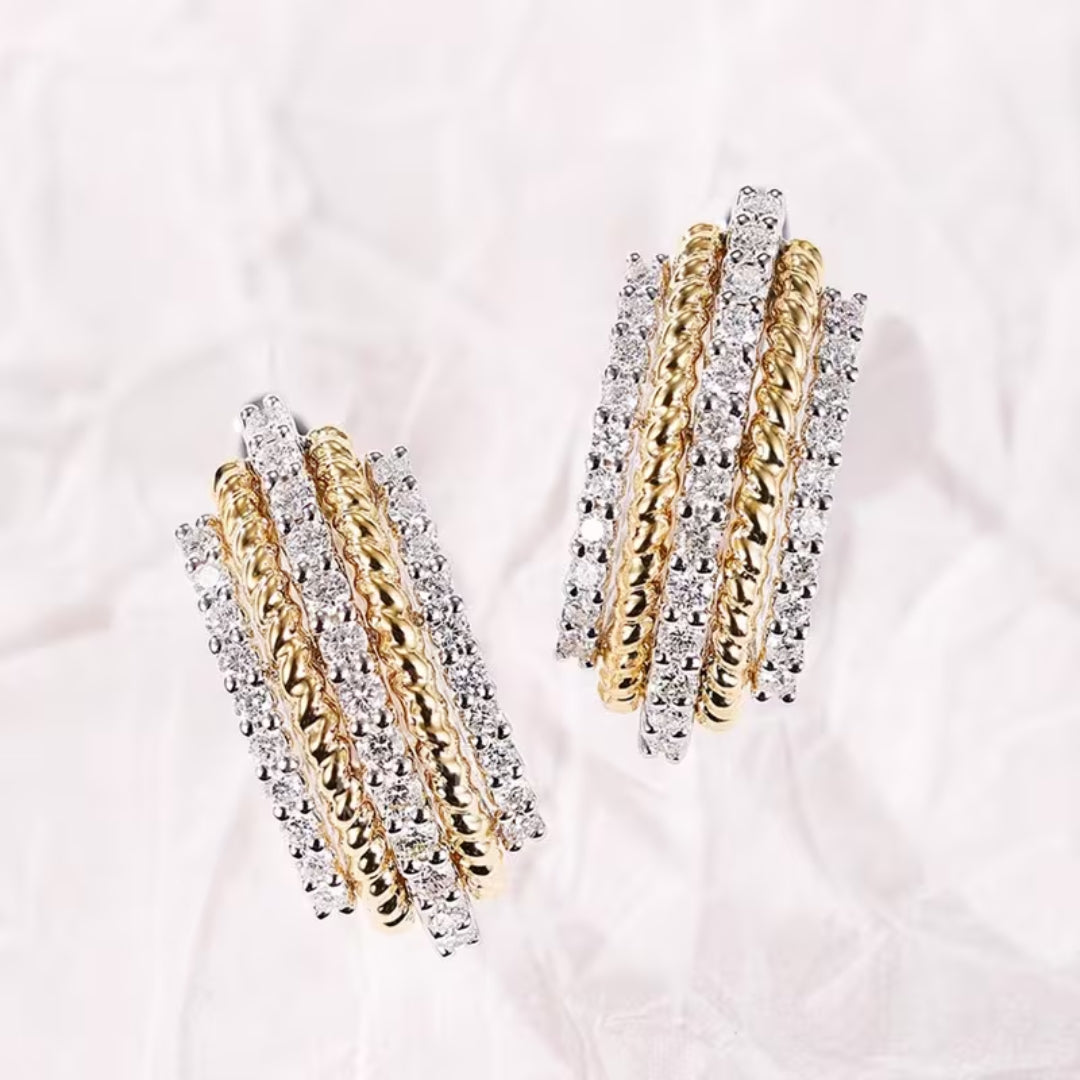 Two-Tone Pavé Rope Huggie Earrings