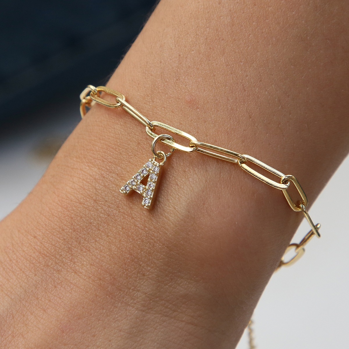 Dainty Paperclip Chain Initial Letter Bracelet