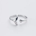 Adjustable 925 Sterling Silver Dolphin Tail Ring with Zirconia