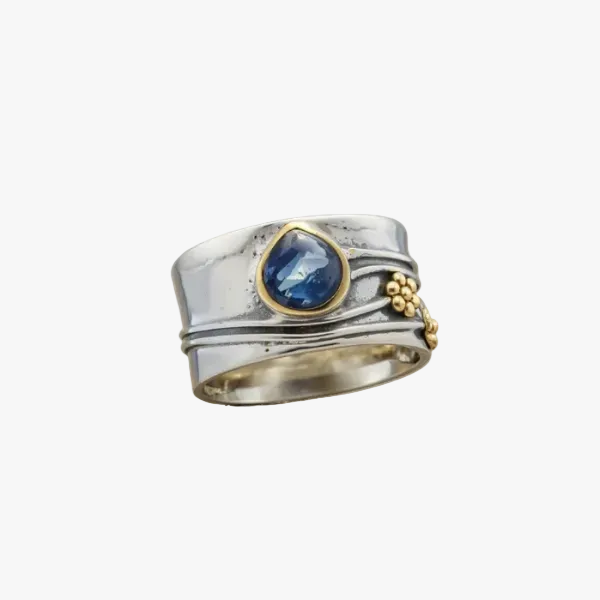 Bohemian ring met saffierlook in vintagestijl