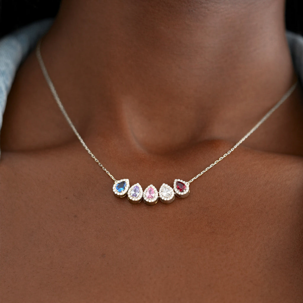 Druppelketting met geboortestenen van het gezin
