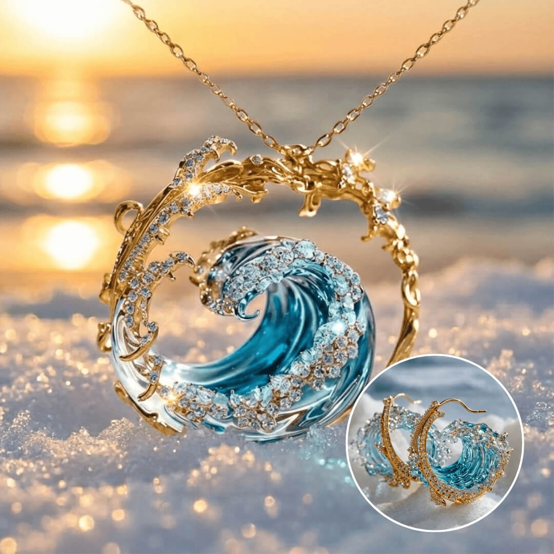 Goudkleurige oceaanbelofte-set van ketting en oorbellen