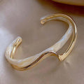 Open Wave Cuff Bracelet with Opal-Look Stone