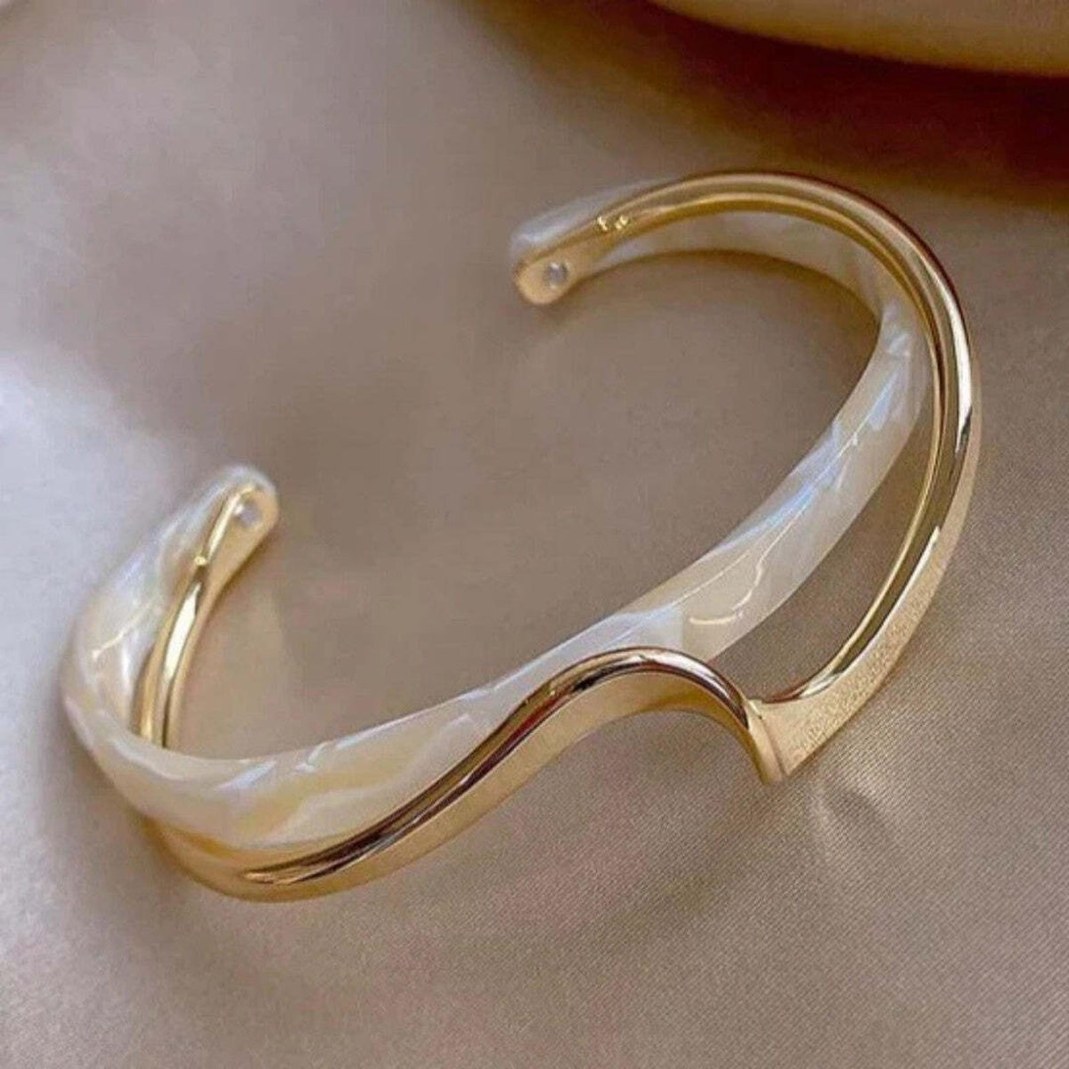 Open Wave Cuff Bracelet with Opal-Look Stone