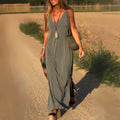V-Neck Sleeveless Side Slit Flowing Maxi Dress