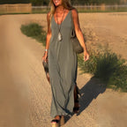 V-Neck Sleeveless Side Slit Flowing Maxi Dress