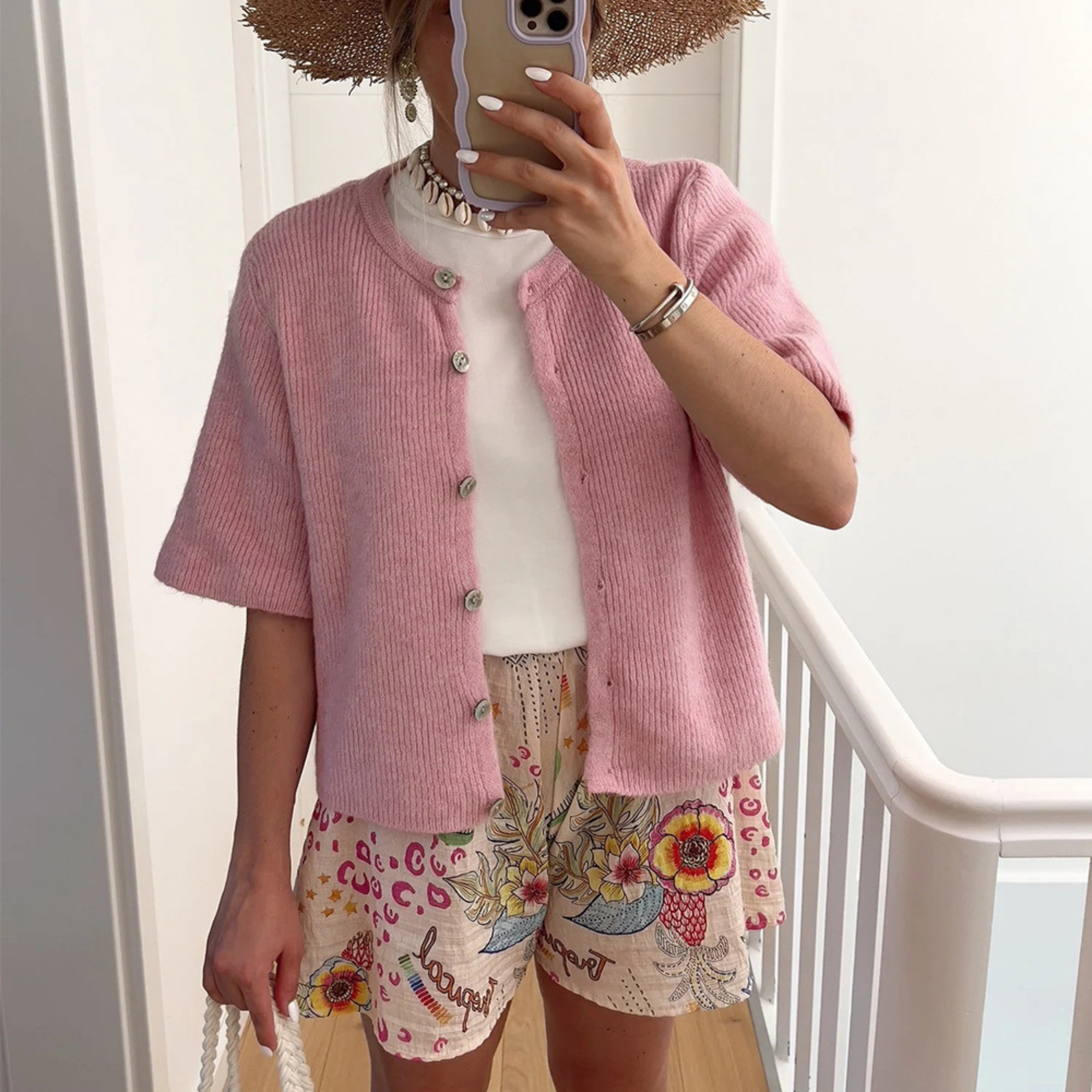 Short Sleeve Knit Cardigan with Lightweight Summer Drape