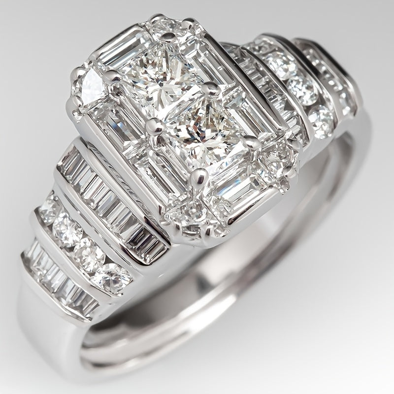 Silver-Plated Bridal-Style Square Zirconia Ring