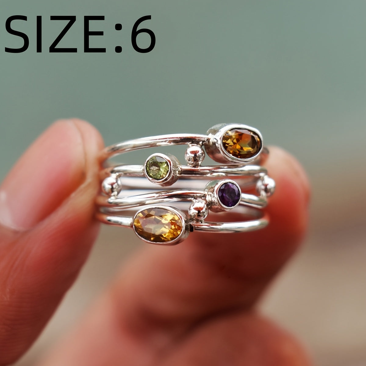 Bohemian veelkleurige stapelring met edelsteenlook