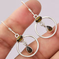 Vintage-Style Circle Green Glass Silver-Tone Earrings