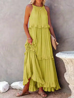 Sleeveless Halter Tiered Ruffle Maxi Dress