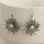 Bohemian Sunburst Pearl Drop Earrings