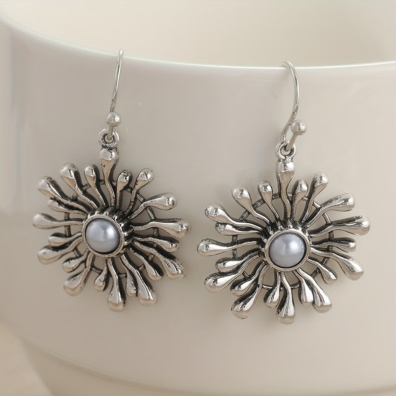 Bohemian Sunburst Pearl Drop Earrings