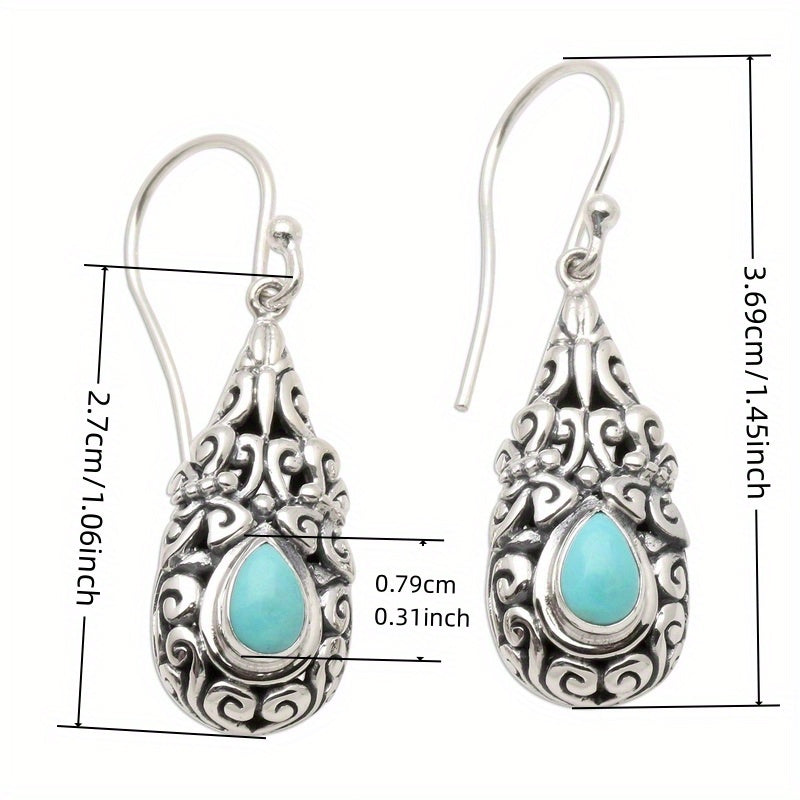 Vintage Teardrop Turquoise Silver-Plated Drop Earrings