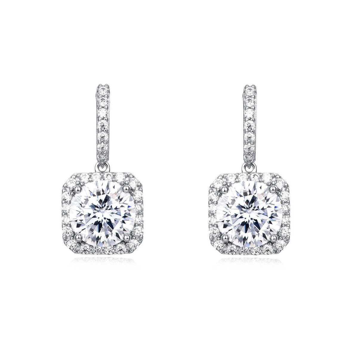 925 Sterling Silver Moissanite Halo Stud Earrings, White Gold Plated