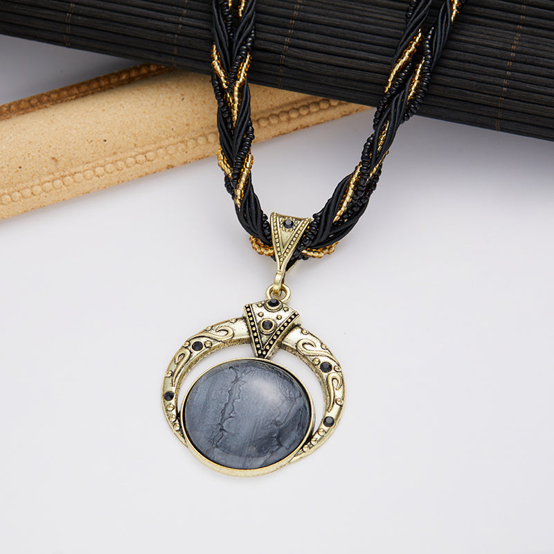 Marble-Look Stone Pendant Bohemian Necklace