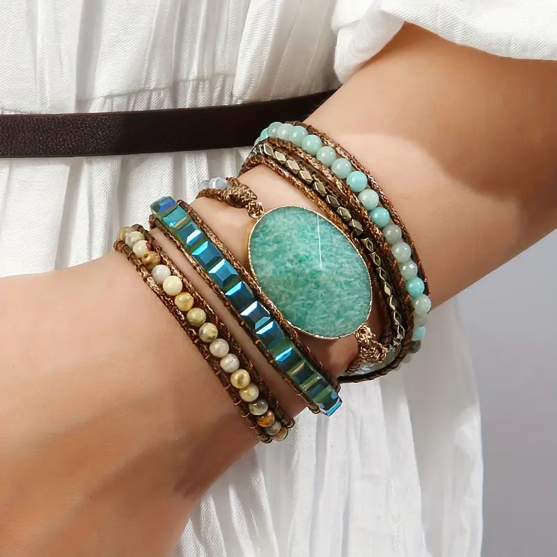 Wikkelarmband met groene aventurijn