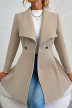 Slim Fit Longline Coat with Notched Collar and Defined Waist