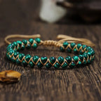 Malachite-Pattern Green Bead Bracelet with Gold-Tone Weave