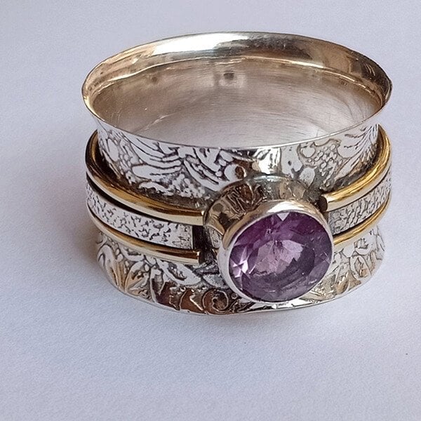 Bohemian Amethyst Crystal Spinner Band Ring