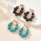 Boho Stone Bead Gold-Plated Hoop Earrings