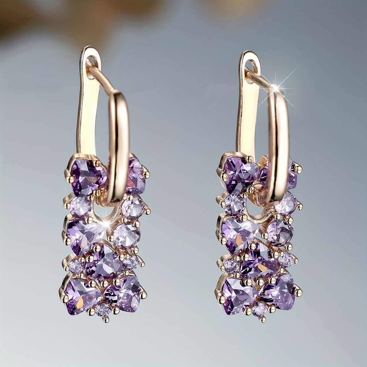 Purple Zirconia Gold-Plated Dangle Earrings