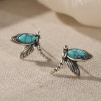 Vintage Turquoise Dragonfly Silver-Plated Stud Earrings