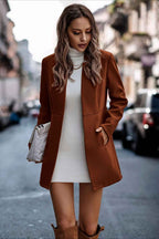 Longline Cotton Coat with a Stand Collar and Slim Cut