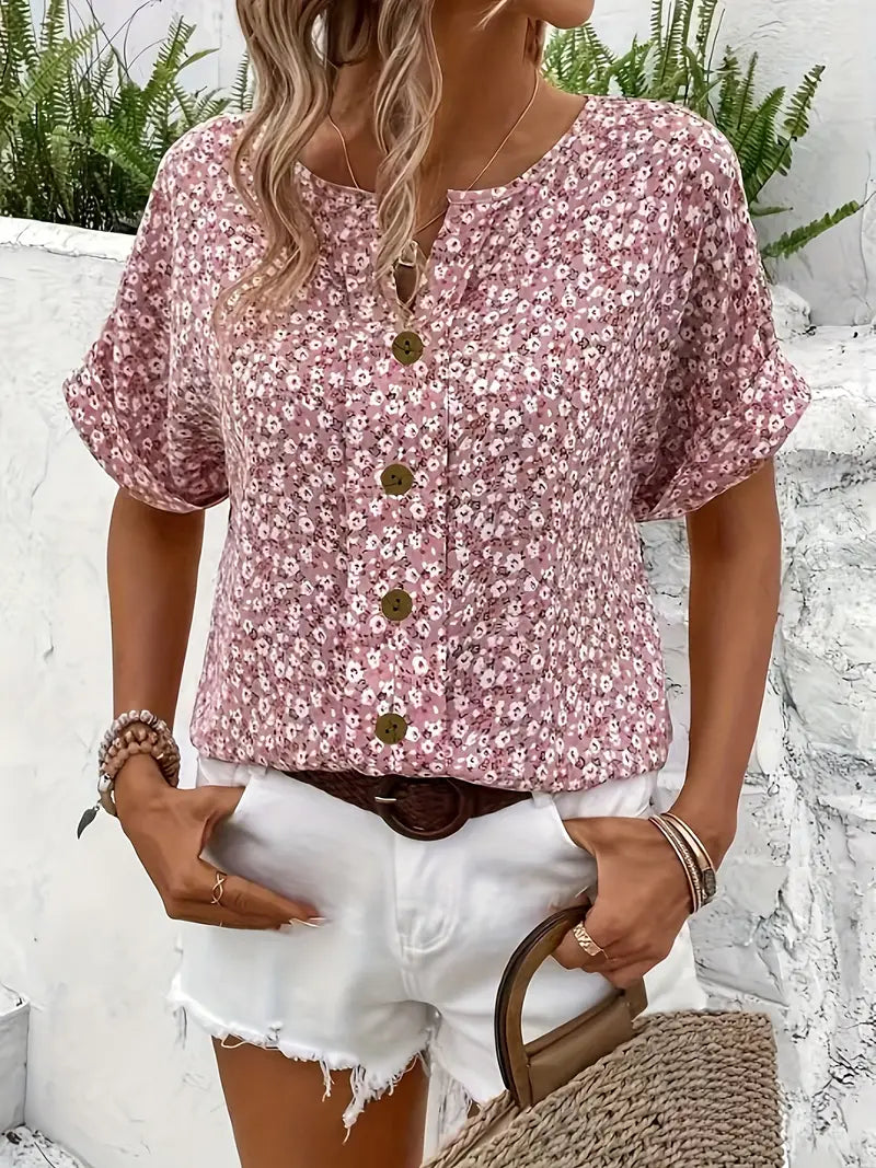 Viscose Button-Front Blouse with Floral Print