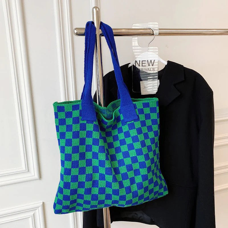 Light Green and White Crocheted Shopper Tote Bag