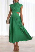 Midi Dress with Waist Cut Out and Practical Side Pockets