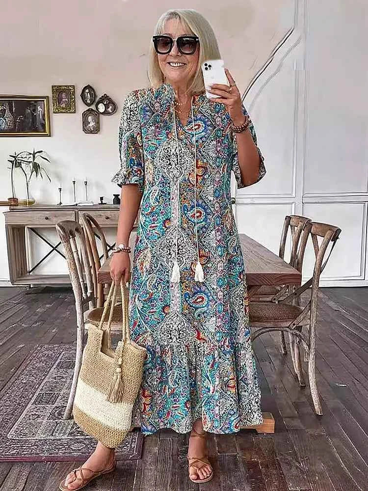 Two Piece Set with Matching Top and Flowing Maxi Skirt