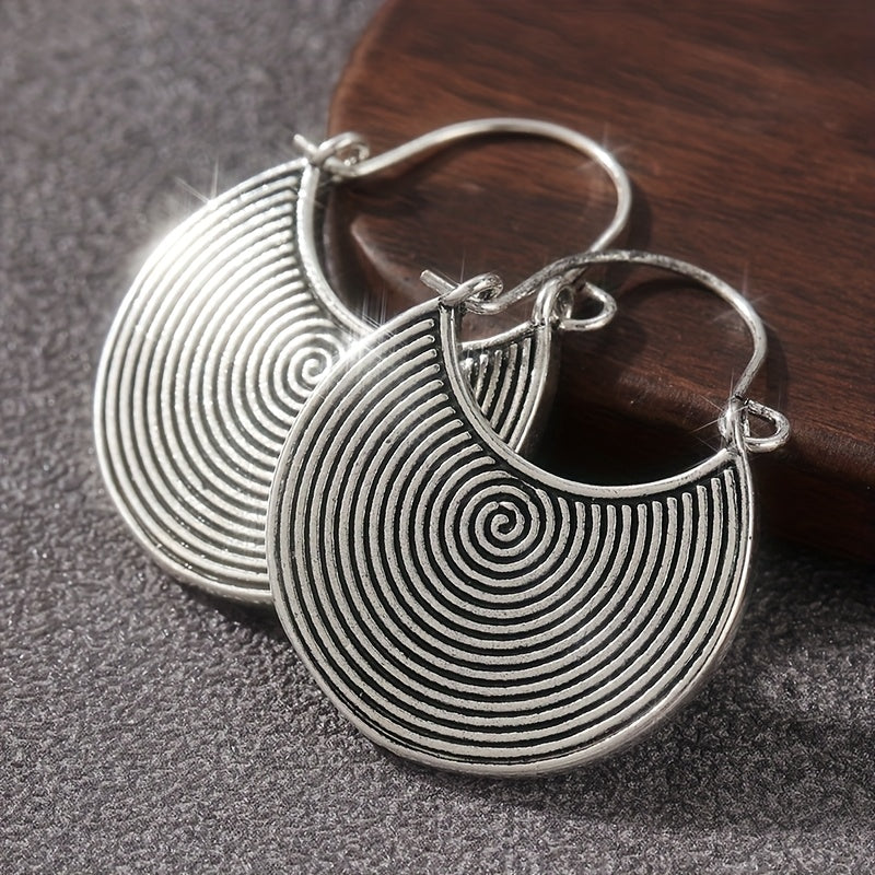 Bohemian Spiral Oxidised Disc Silver-Plated Earrings