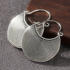 Bohemian Spiral Oxidised Disc Silver-Plated Earrings