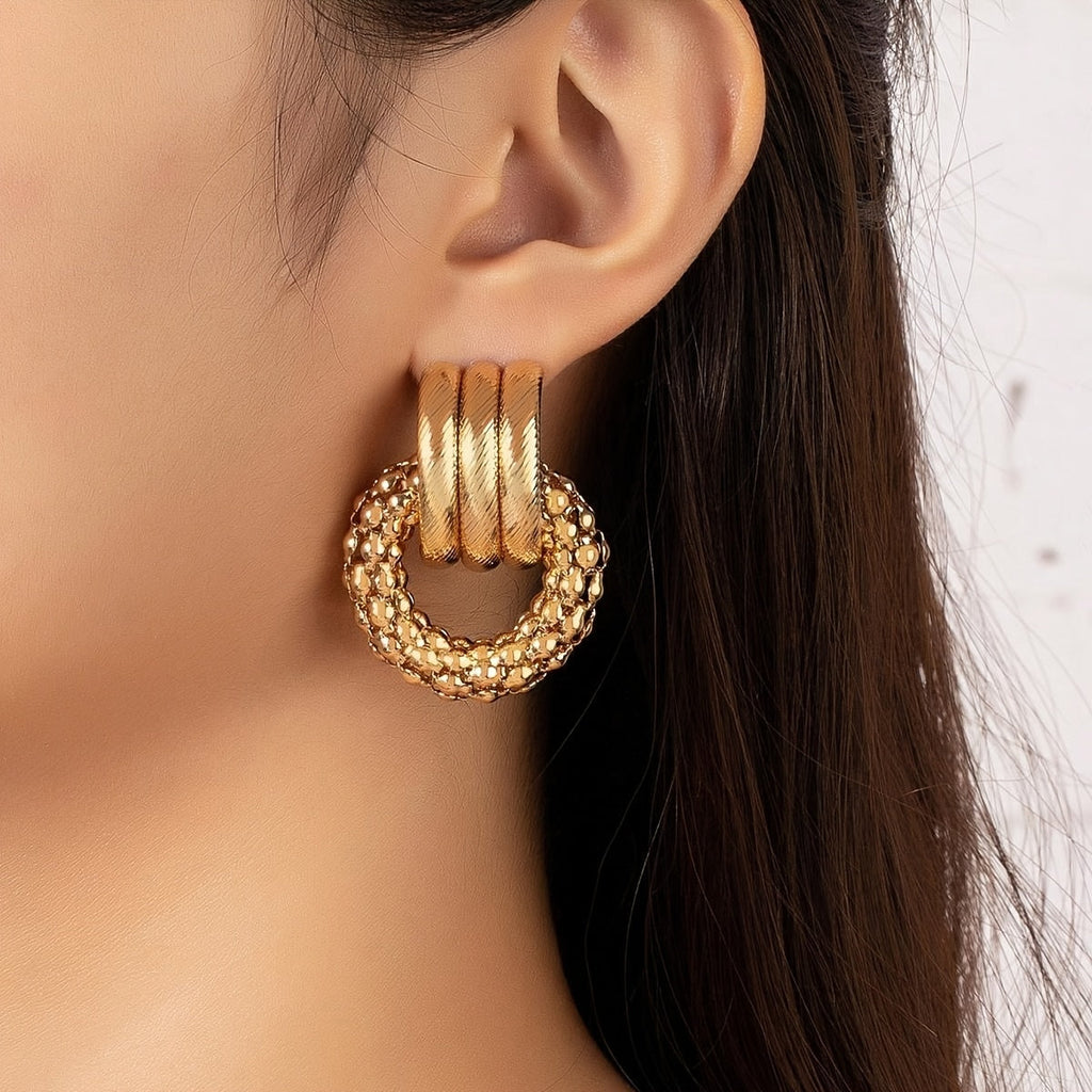 Circle Geometric Earrings in Gold Tone