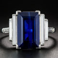 Vintage-Style Blue Rectangular Glass Silver-Tone Ring