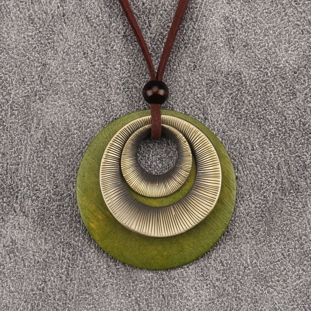 Vintage Layered Disc Long Pendant Necklace