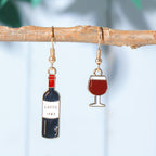 Asymmetric Wine Bottle and Glass Dangle Earrings