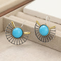 Bohemian Turquoise Fan-Shaped Hollow Hook Earrings