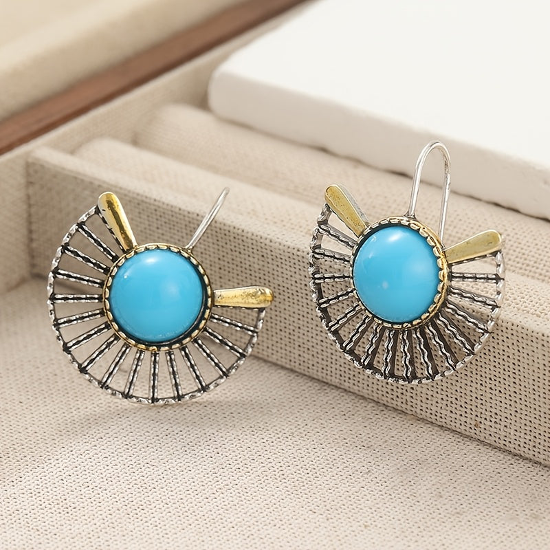 Bohemian Turquoise Fan-Shaped Hollow Hook Earrings