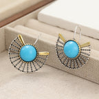 Bohemian Turquoise Fan-Shaped Hollow Hook Earrings