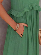 Sleeveless Halter Tiered Ruffle Maxi Dress