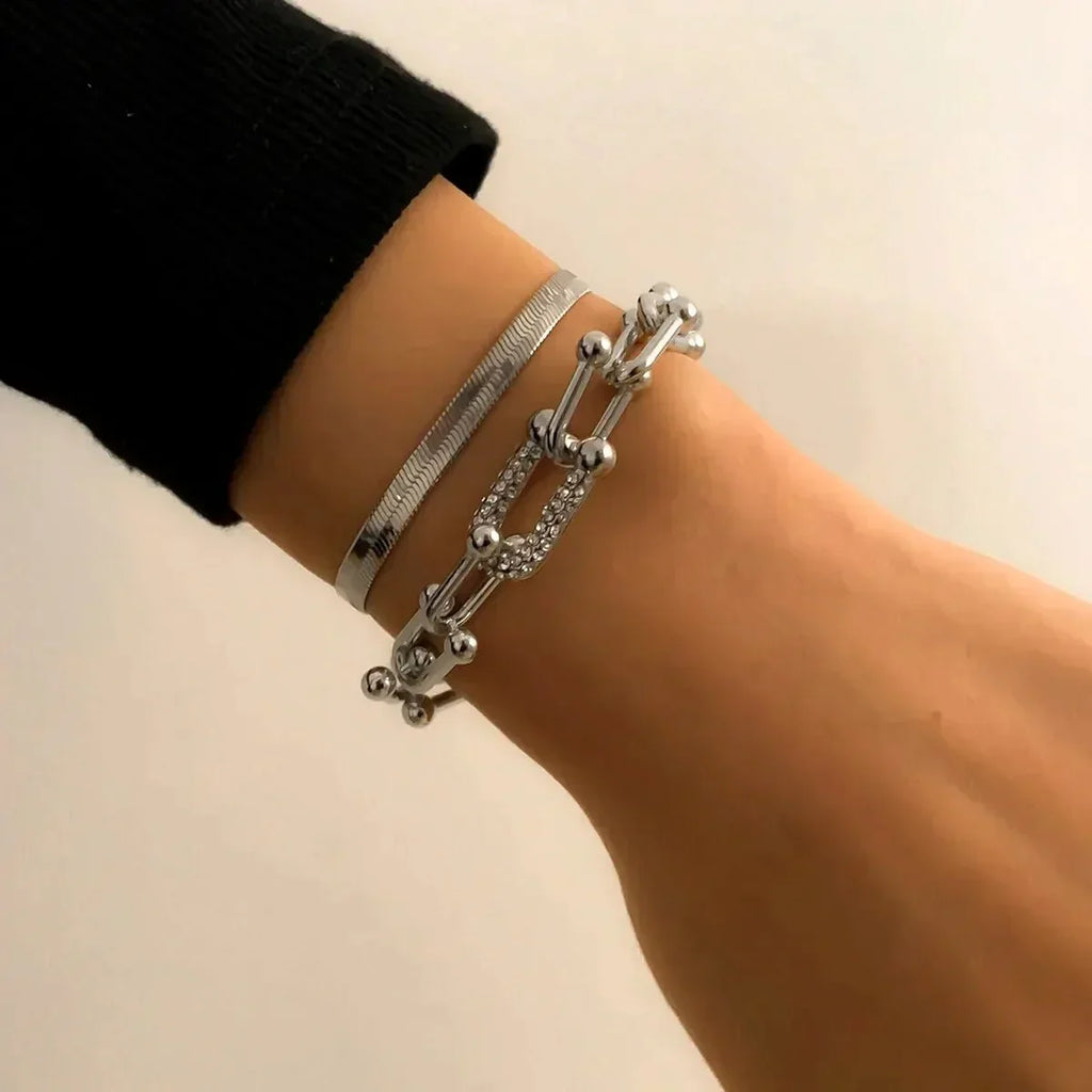 Two-Piece Padlock Chain and Herringbone Bracelet Set