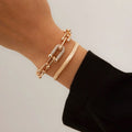 Two-Piece Padlock Chain and Herringbone Bracelet Set
