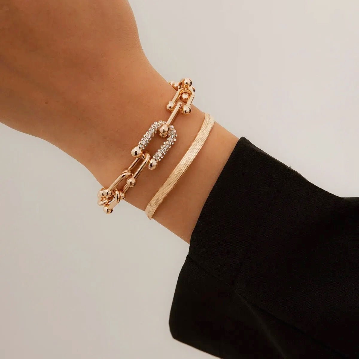 Two-Piece Padlock Chain and Herringbone Bracelet Set