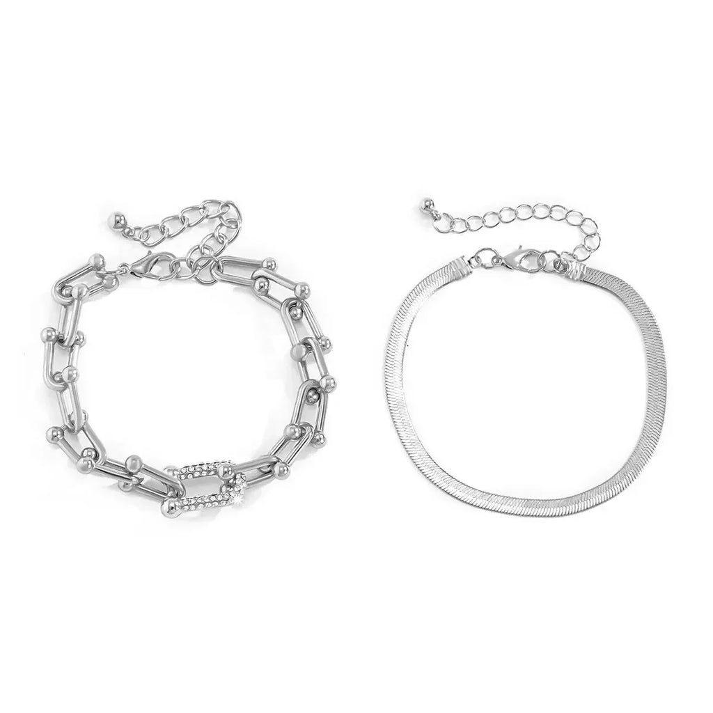 Two-Piece Padlock Chain and Herringbone Bracelet Set