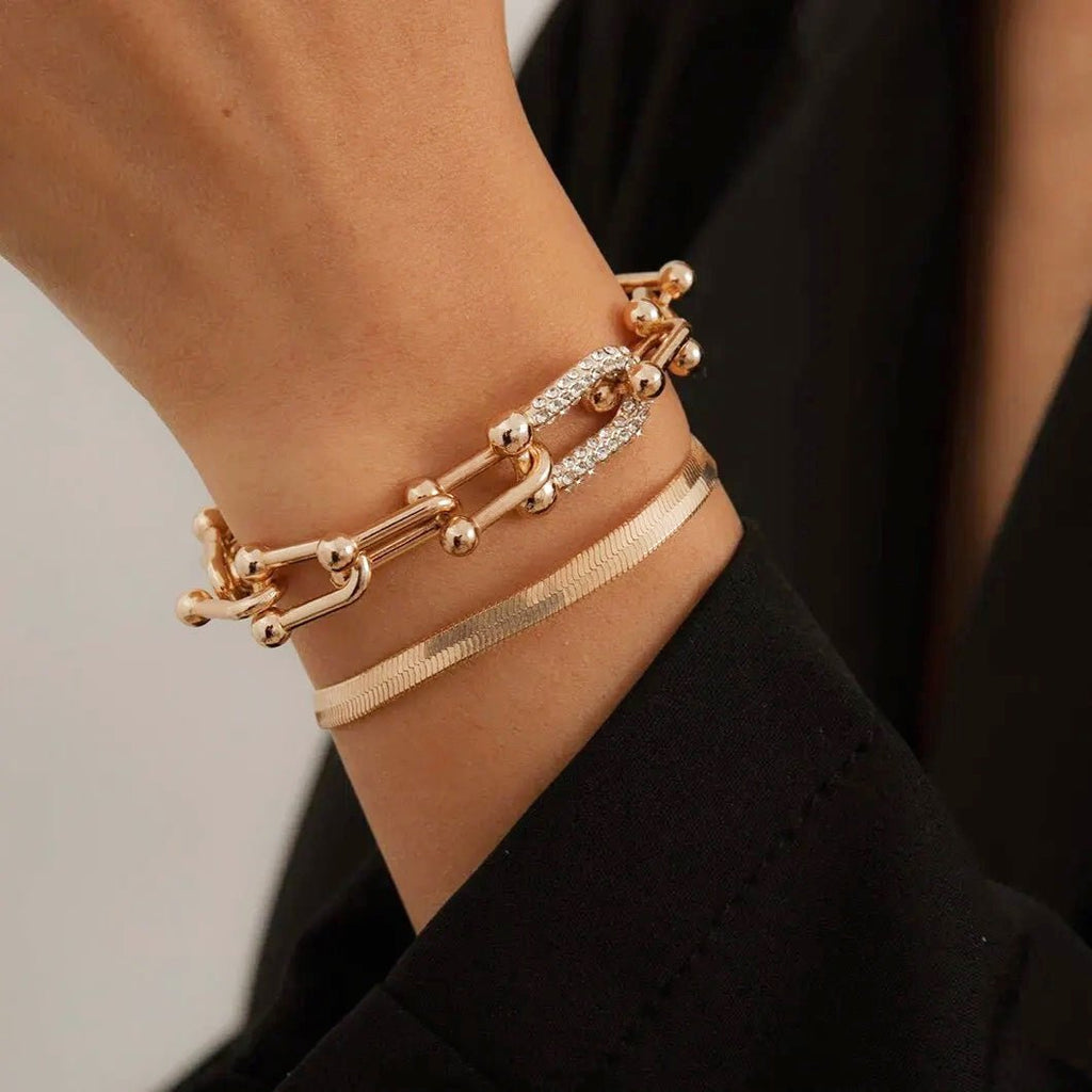 Two-Piece Padlock Chain and Herringbone Bracelet Set