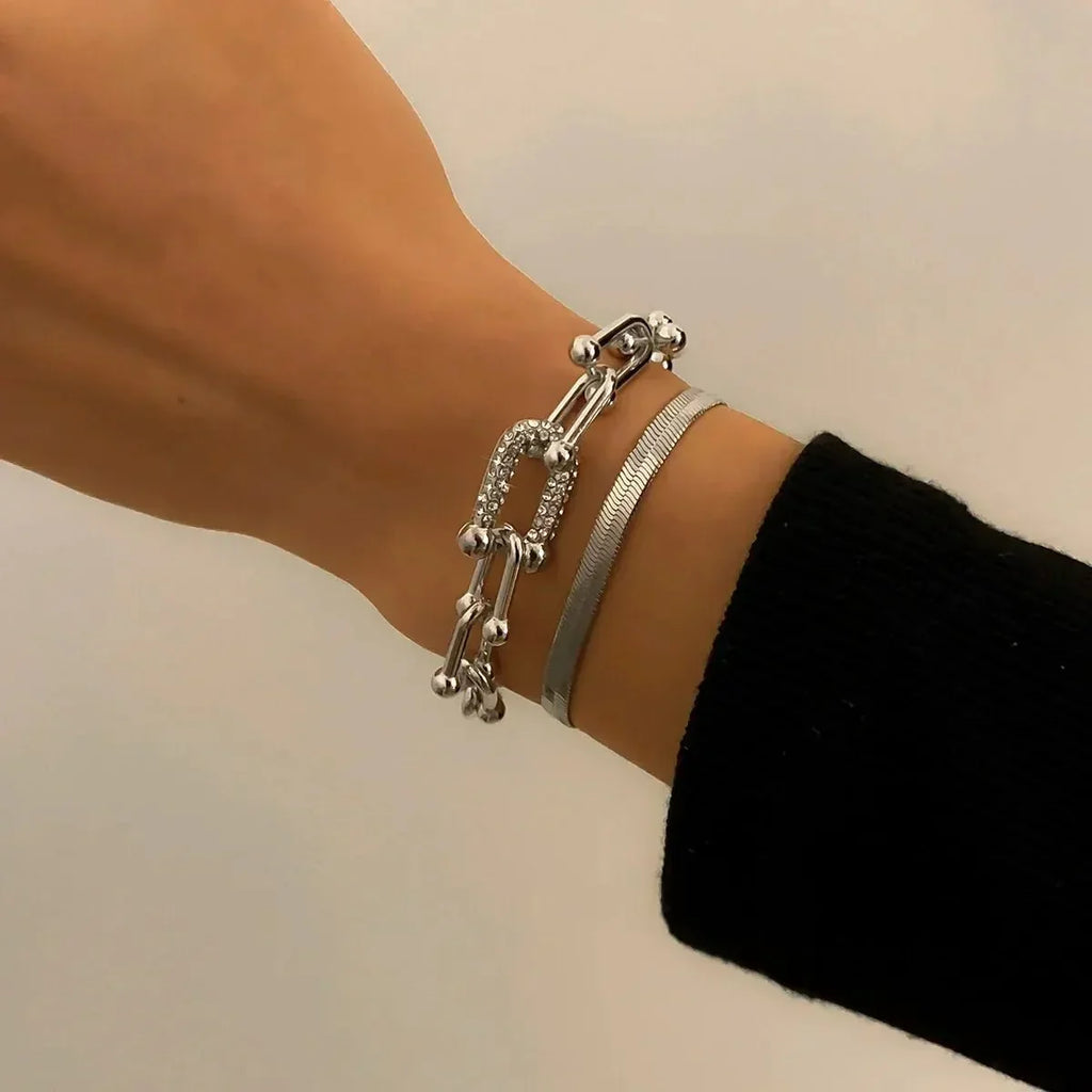 Two-Piece Padlock Chain and Herringbone Bracelet Set