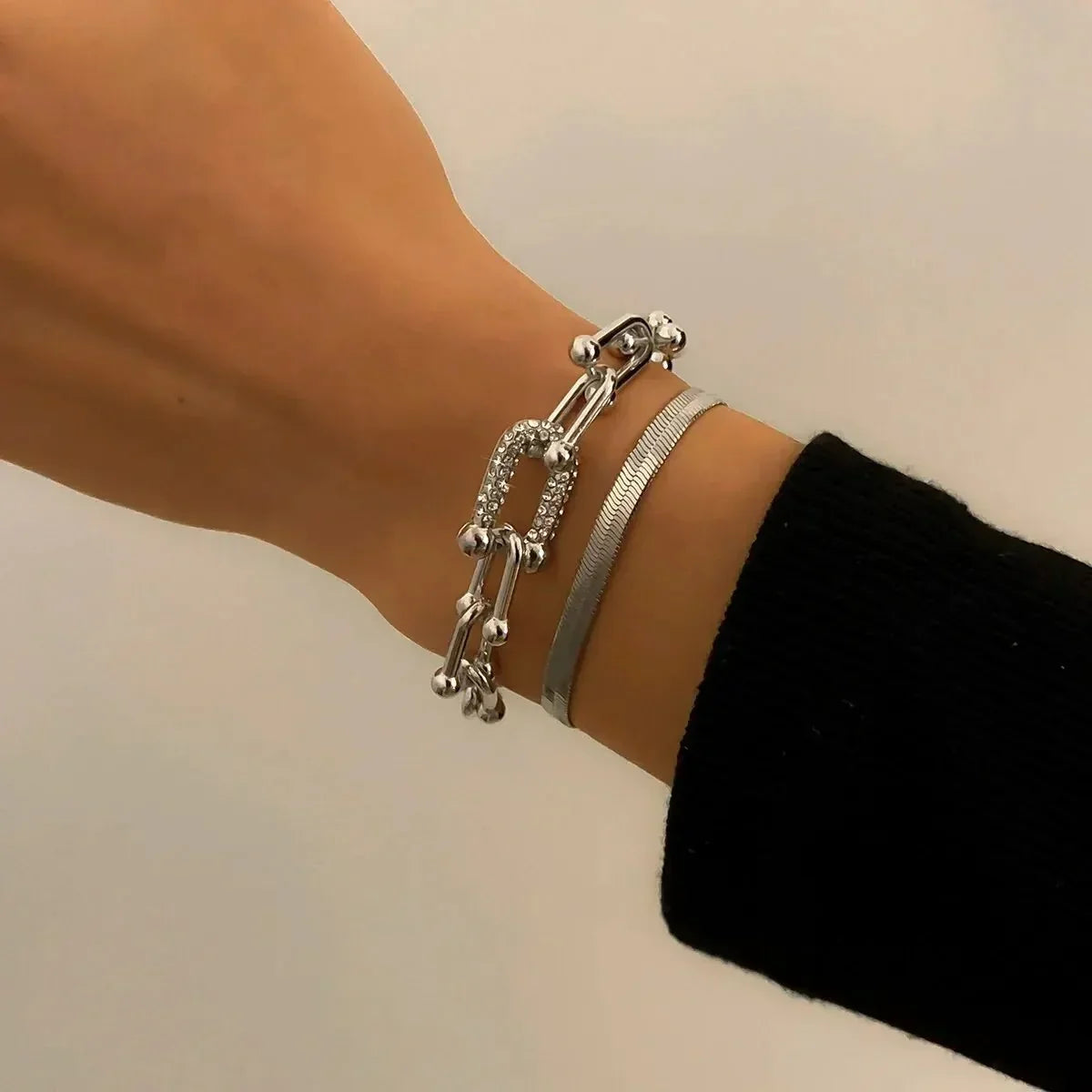 Two-Piece Padlock Chain and Herringbone Bracelet Set